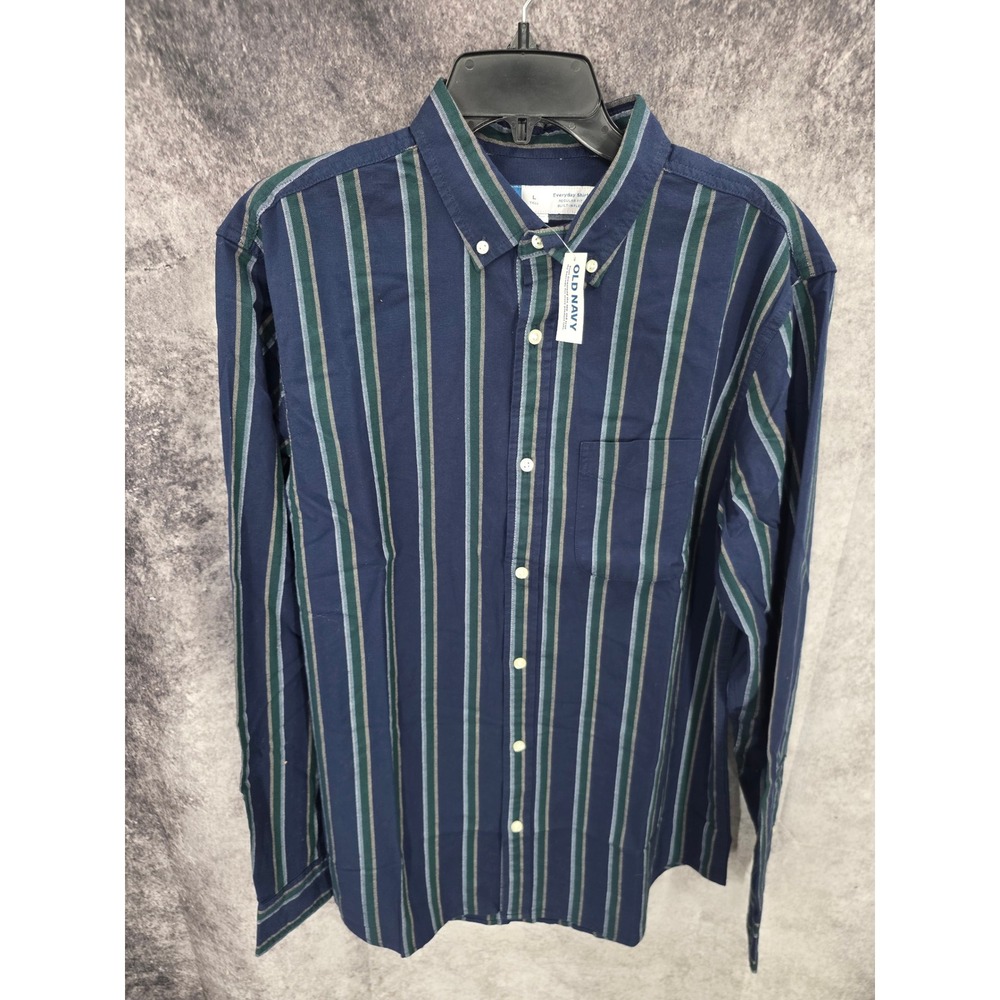 Old Navy Everyday Shirt Mens Large Tall Blue Striped Button Up Built In Flex New